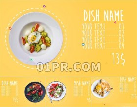 Pr菜单价格幻灯片模板 8张46秒美食食品餐饮食物餐厅 Pr模板片头